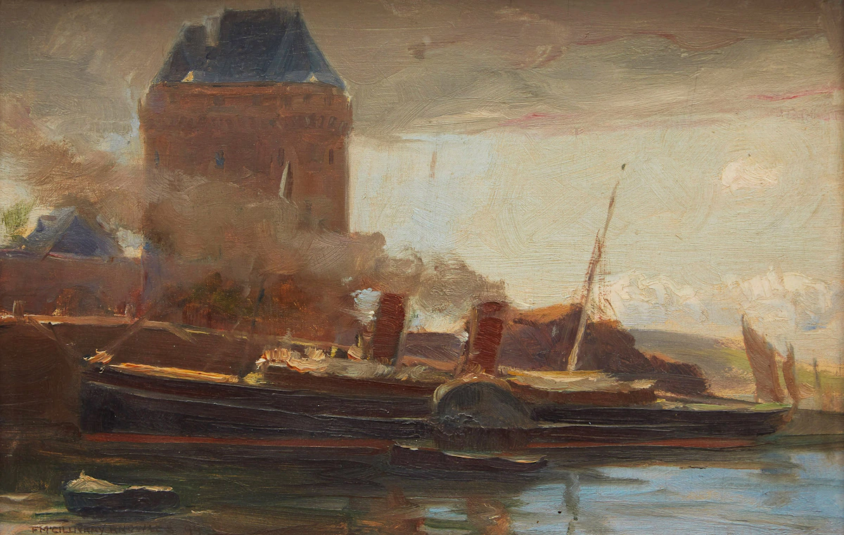 Farquhar McGillivray Strachan Knowles, Ship at the Port, oil on canvas, 1894