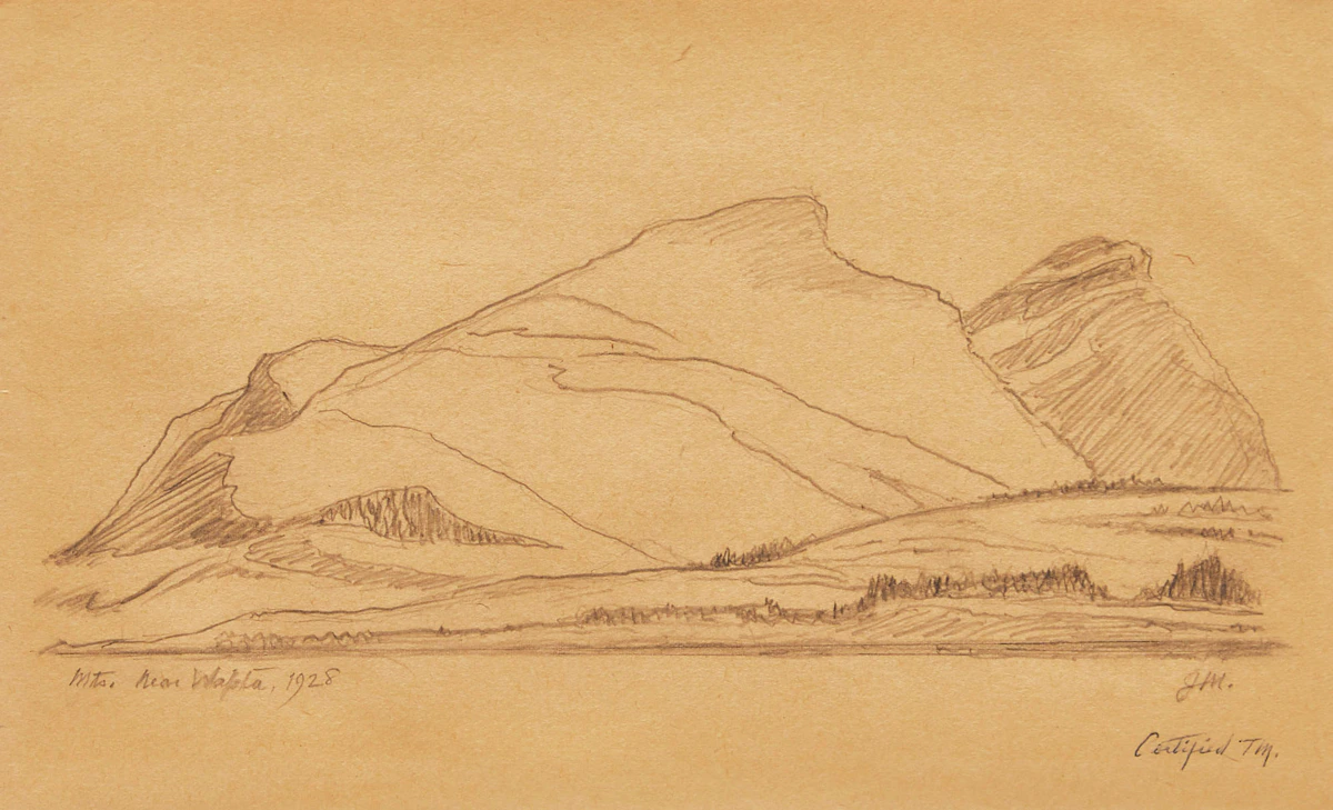 James Edward Hervey MacDonald, Mountains Near Wapta, 1928, graphite drawing
