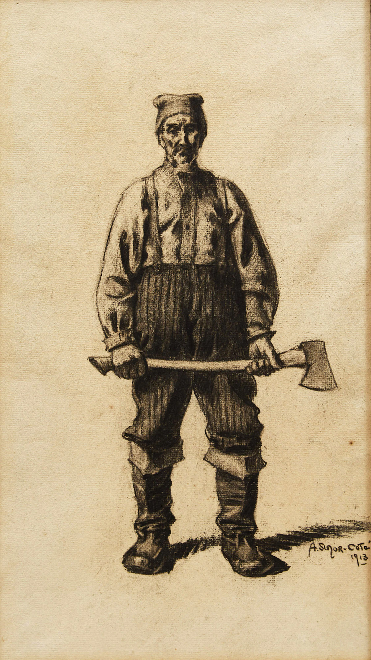 Marc-Aurèle de Foy Suzor-Coté, Old Wood Cutter, charcoal, 1913