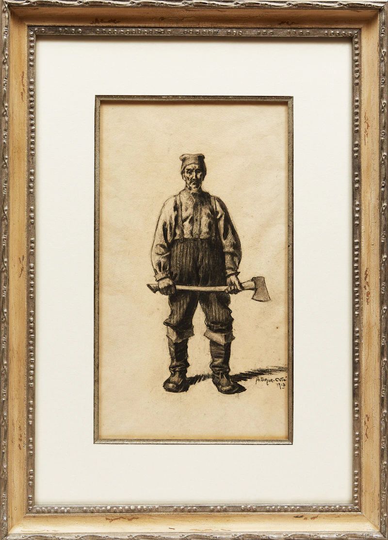 Marc-Aurèle de Foy Suzor-Coté, Old Wood Cutter, charcoal, 1913 - view 2