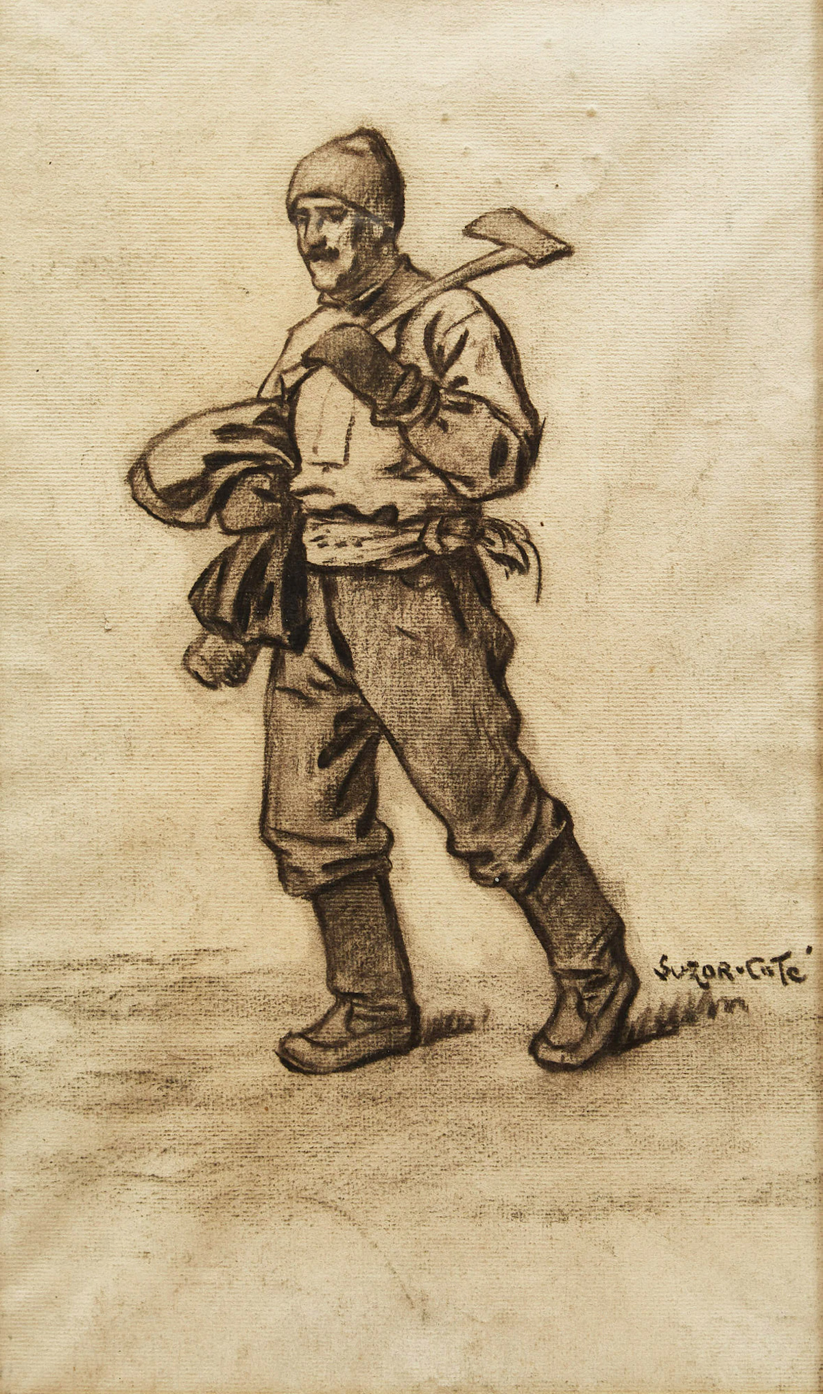Marc-Aurèle de Foy Suzor-Coté, Wood Chopper Going to Work, charcoal