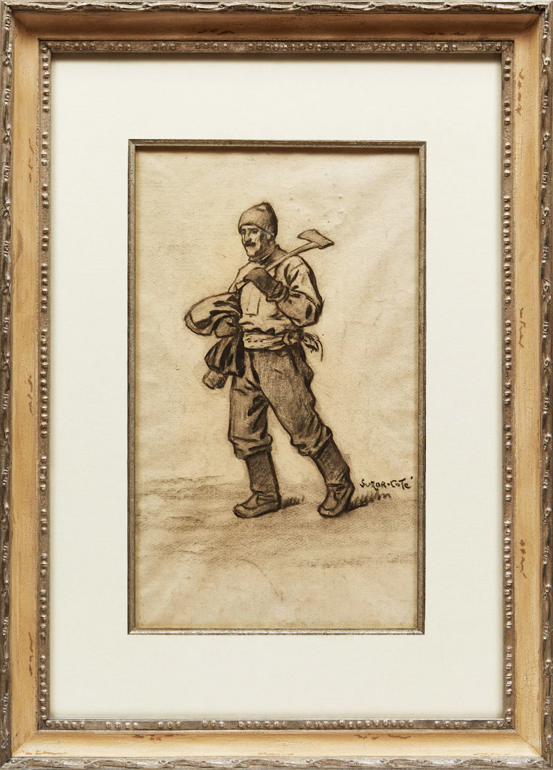 Marc-Aurèle de Foy Suzor-Coté, Wood Chopper Going to Work, charcoal - view 2