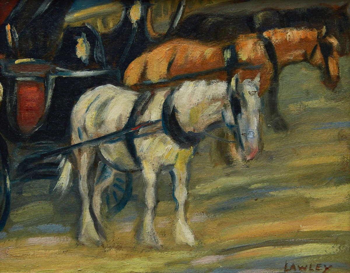 John Douglas Lawley, Horses and Carts, oil on board