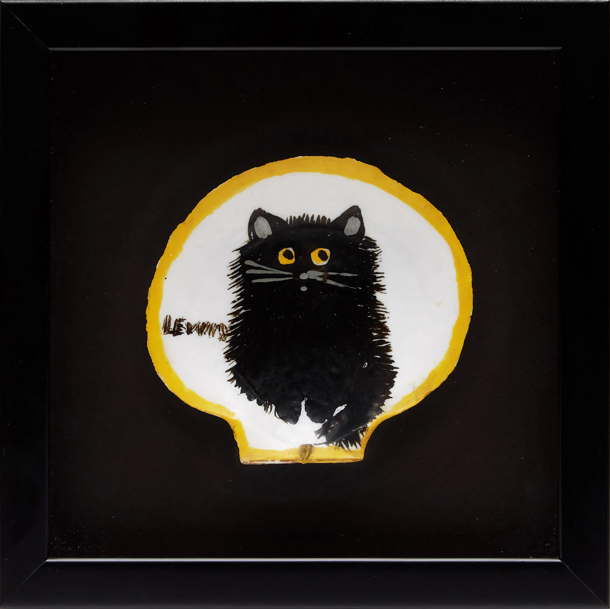 Maud Lewis, The Black Cat, mixed media on scallop shell