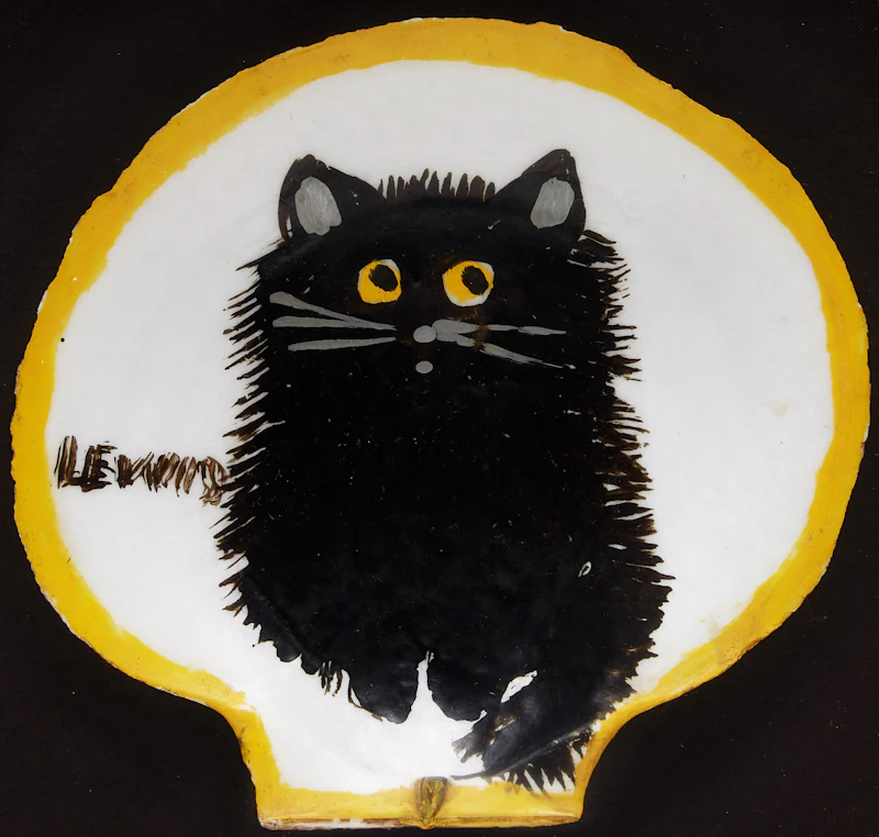 Maud Lewis, The Black Cat, mixed media on scallop shell - view 2
