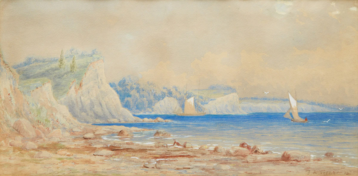 Frederick Arthur Verner, Port Union near Scarborough Bluffs, watercolour heightened with white, 1875