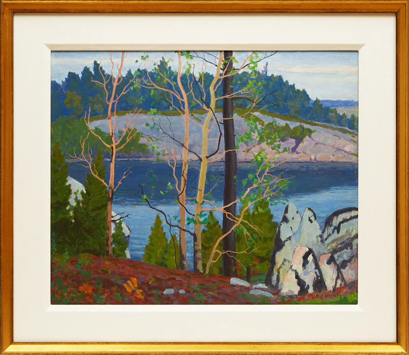 Frederick Stanley Haines, Birches Overlooking a Lake, oil on metal - view 2