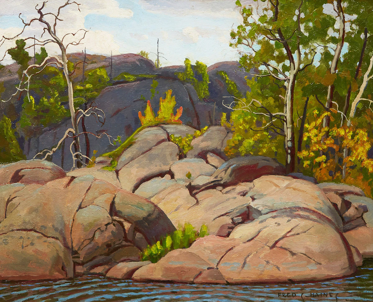 Frederick Stanley Haines, Rocky Shoreline, oil on board
