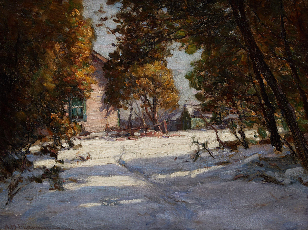 Alexander Fleming, Spruce and Winter Sunlight, Belfountain, Ontario, oil on canvas, 1924