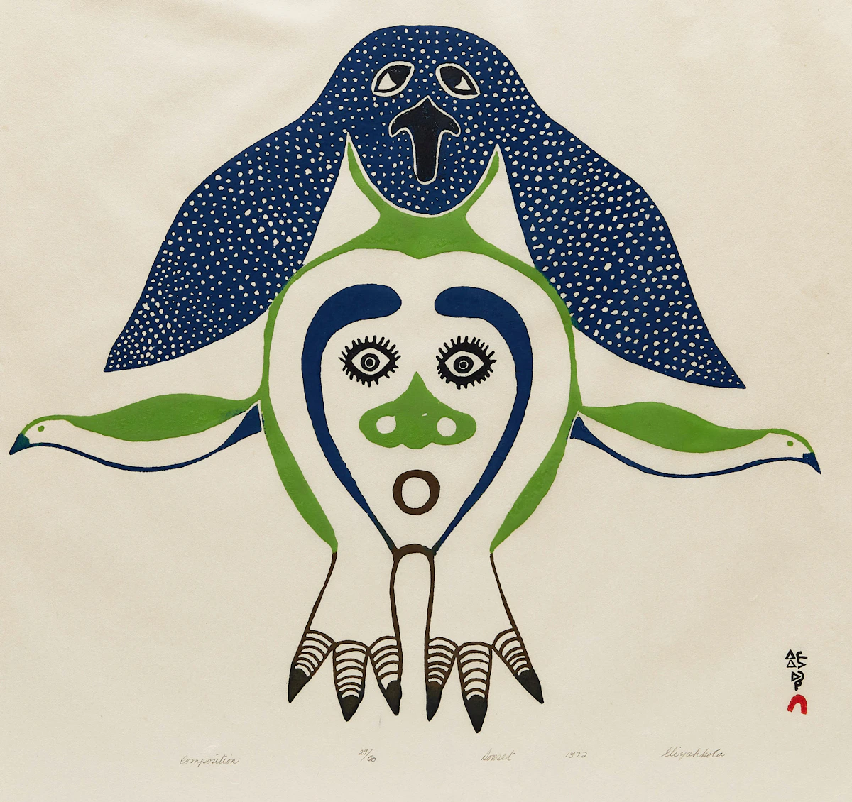 Eliyakota Samualie, Composition, stonecut, 1972