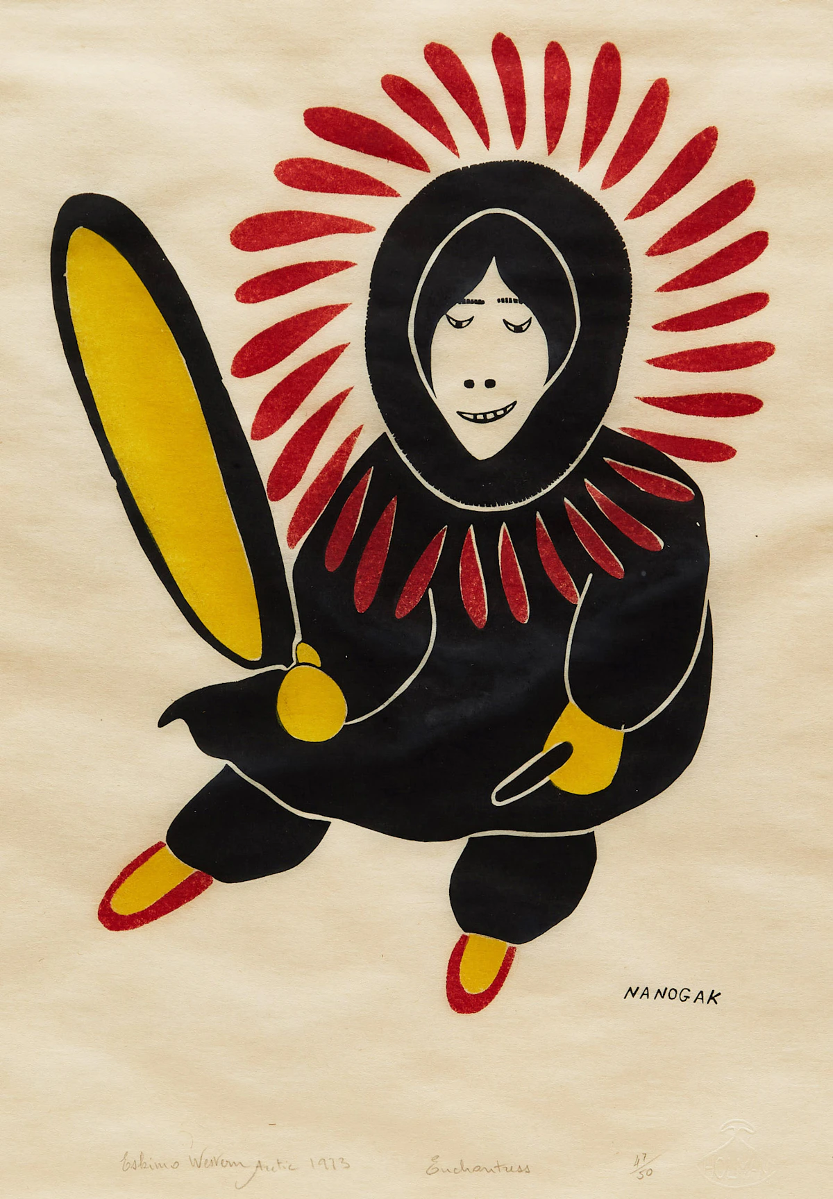 Agnes Nanogak, Enchantress, stonecut, 1973