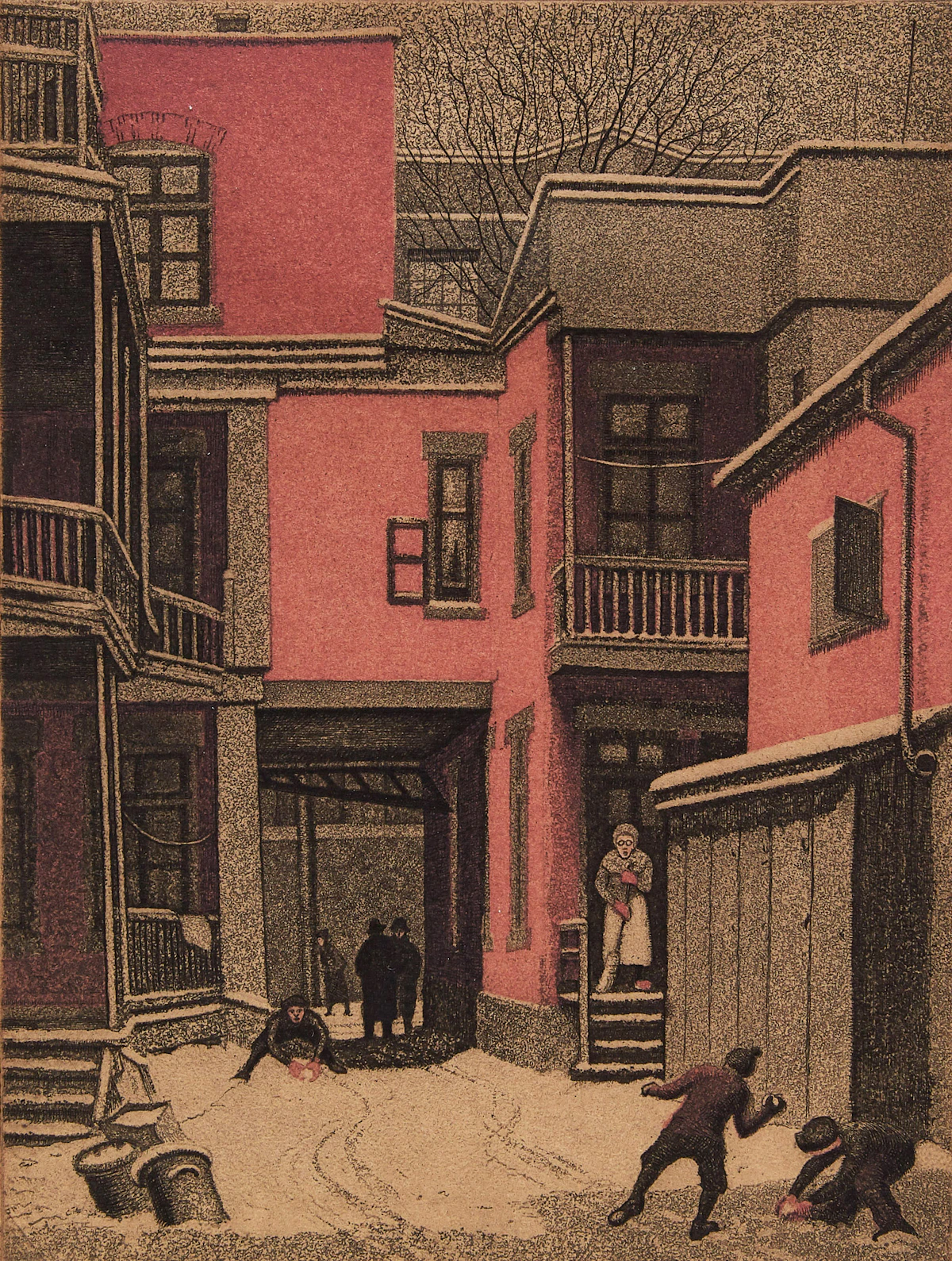 Frederick Bourchier Taylor, Courtyard Off St. Lawrence Blvd., colour serigraph, 1948