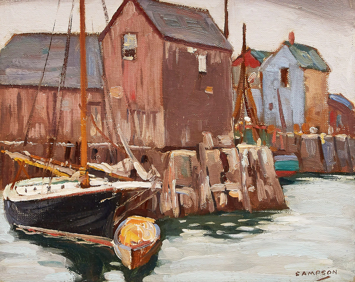Joseph Ernest Sampson, Dock Scene, oil on canvas