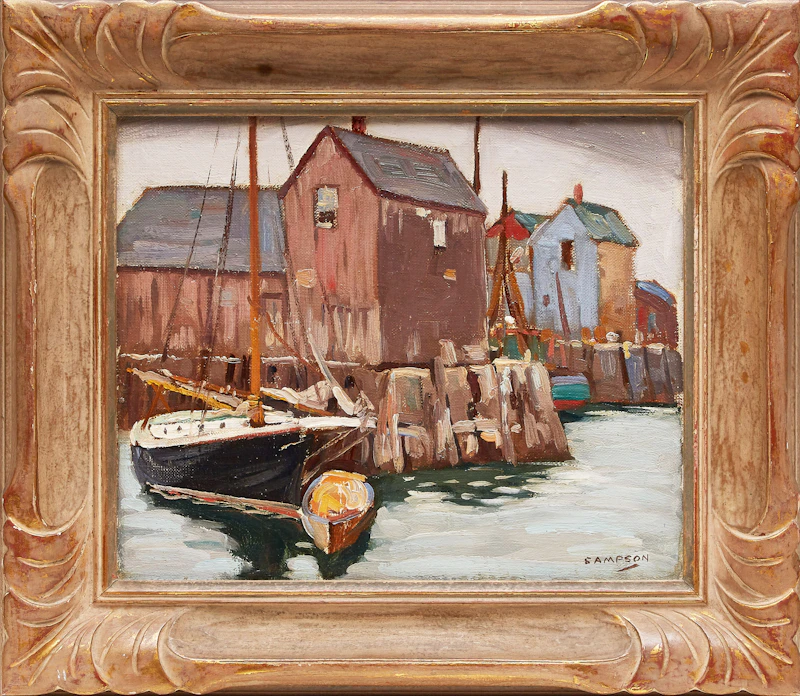 Joseph Ernest Sampson, Dock Scene, oil on canvas - view 2