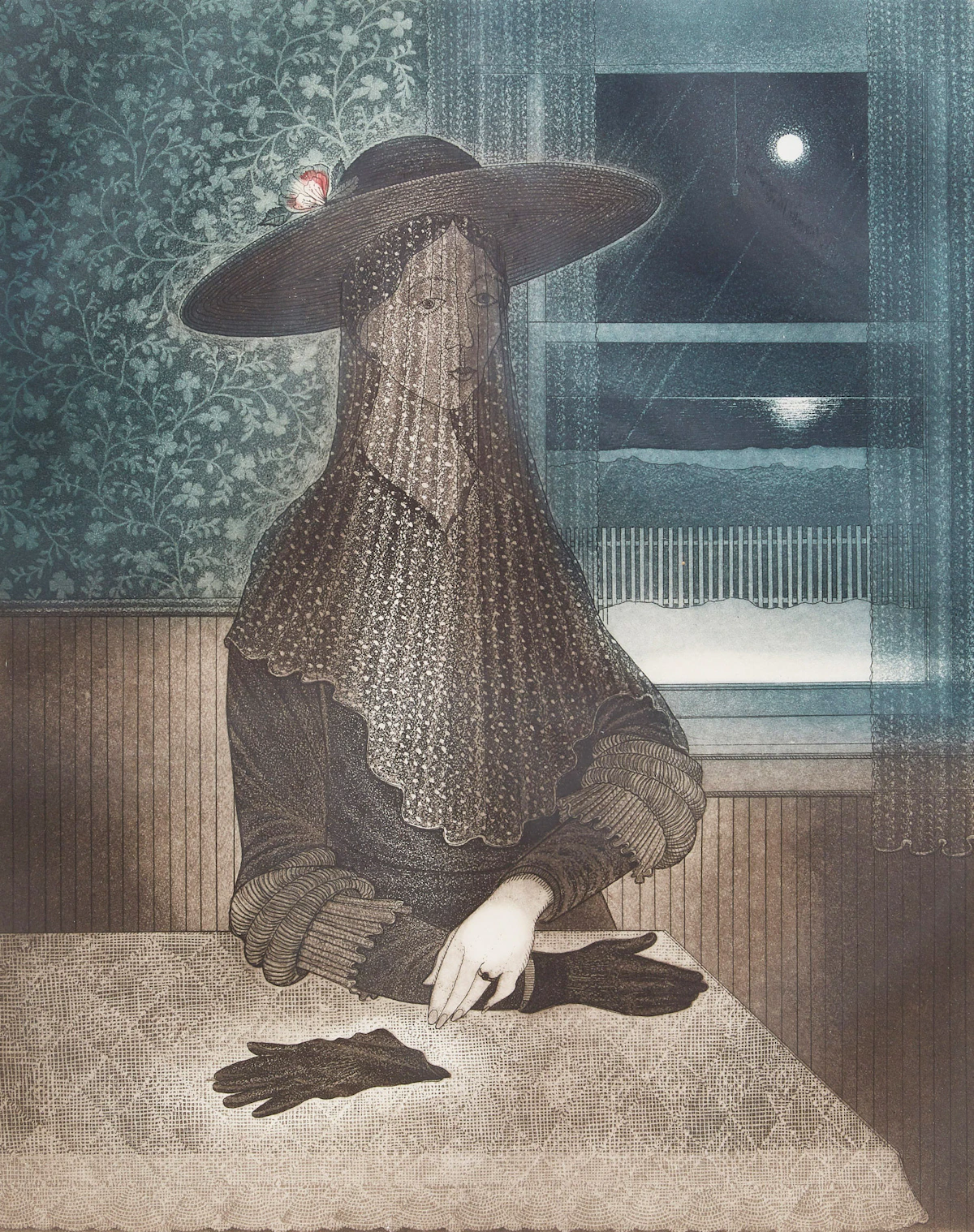 David Lloyd Blackwood, Beautiful Young Mummer in Margaret Feltham’s House, colour etching and aquatint, 1985