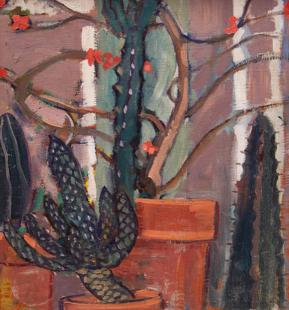 Nora Frances Elisabeth Collyer, Still Life with Cactus, double-sided oil on board