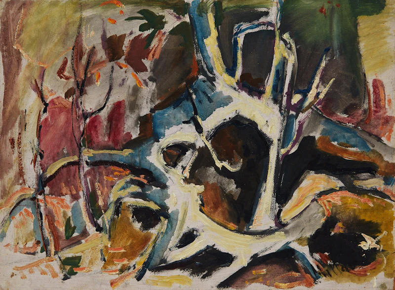 Alexander Samuel Millar, Fenced In Landscape; Abstract Landscape; Autumn Island Landscape, three oils on board - view 3