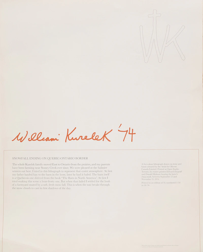 William Kurelek, Snowfall Ending on Quebec-Ontario Border, colour lithograph, 1974 - view 4