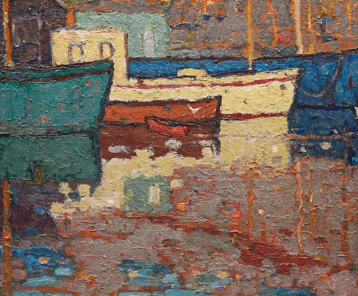 Wilfred Forbes Withrow, Boats at the Harbour, oil on board