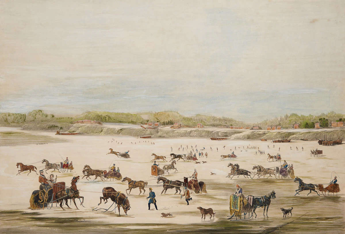 After J. T. Downman, Sleigh Scene, Toronto Bay, Canada West, 1853, colour lithograph