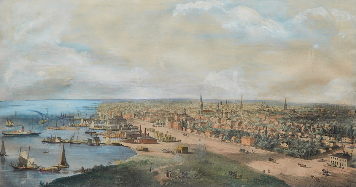 Edwin Whitefield, Toronto, Canada West from the Top of the Jail, 1854, colour lithograph