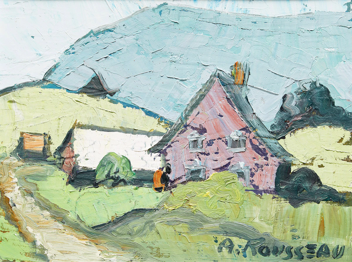 Albert Rousseau, Village Landscape, oil on canvas board
