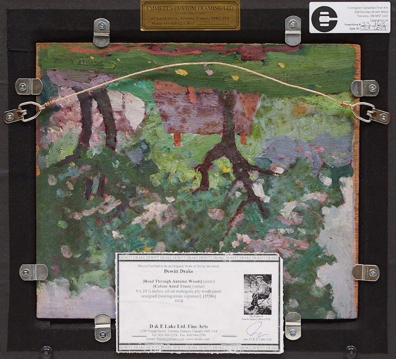 Dewitt Drake, Road Through Autumn Woods; Cabins Amid Trees, double-sided oil on board - view 3