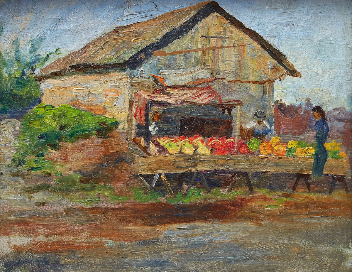 Sarah Jean Munro Maclean, Market Scene, oil on canvas