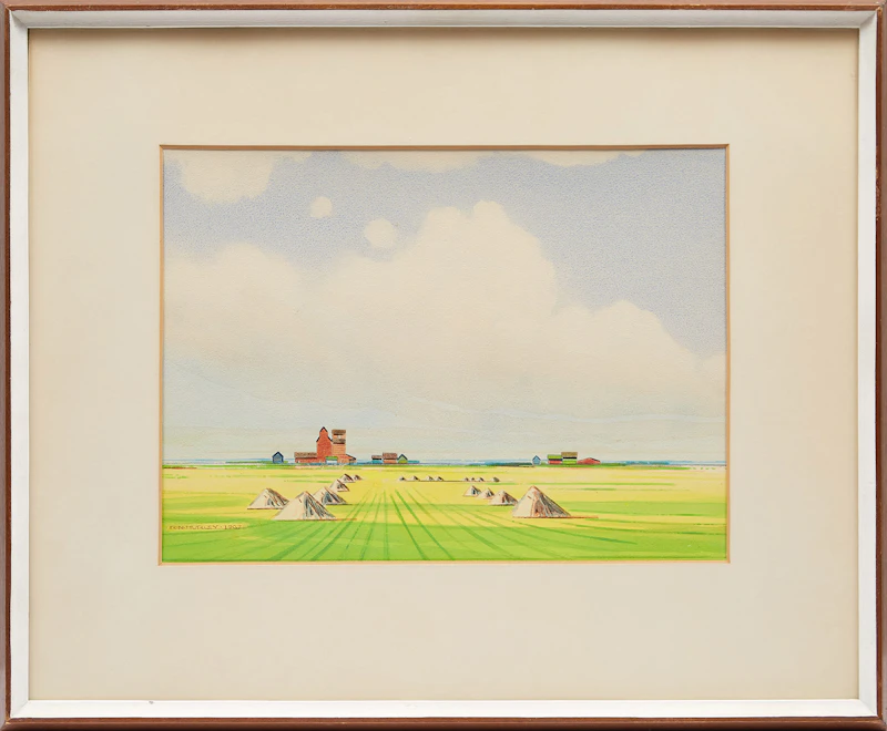Robert N. Hurley, Farm Landscape with Haystacks, watercolour, 1967 - view 2