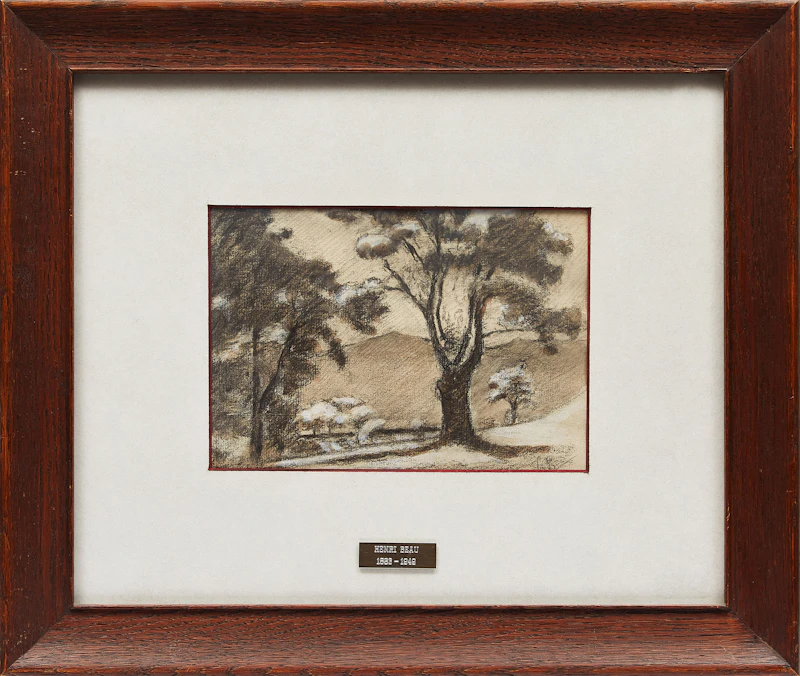 Henri Beau, Paysage avec des arbres, charcoal and watercolour - view 2