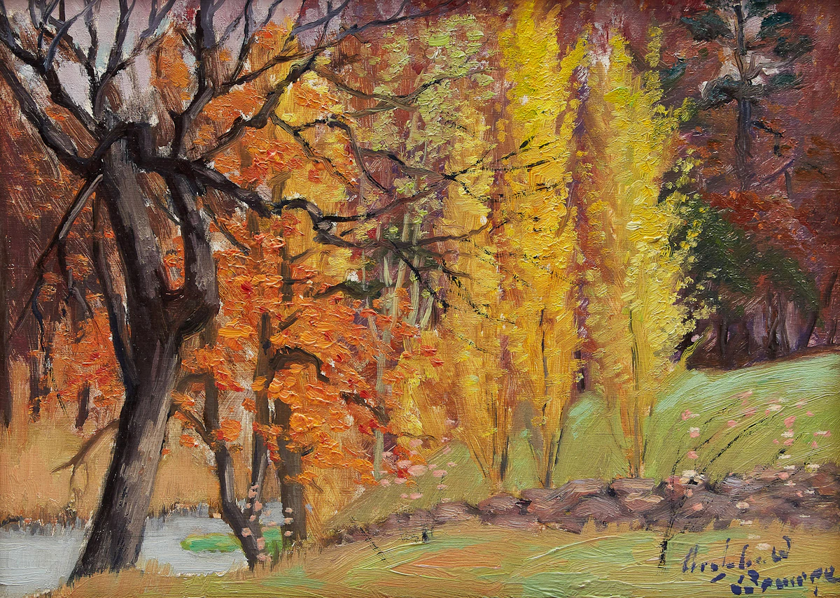 Joseph Archibald Browne, Autumn Landscape, oil on board