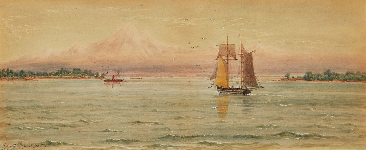 Thomas Mower Martin, Mount Baker and the Cascade Range from Near Victoria - Oak Bay - British Columbia , watercolour, circa 1895