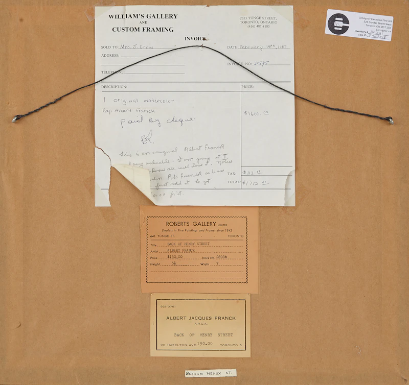 Albert Jacques Franck, Back of Henry Street, watercolour, 1966 - view 3