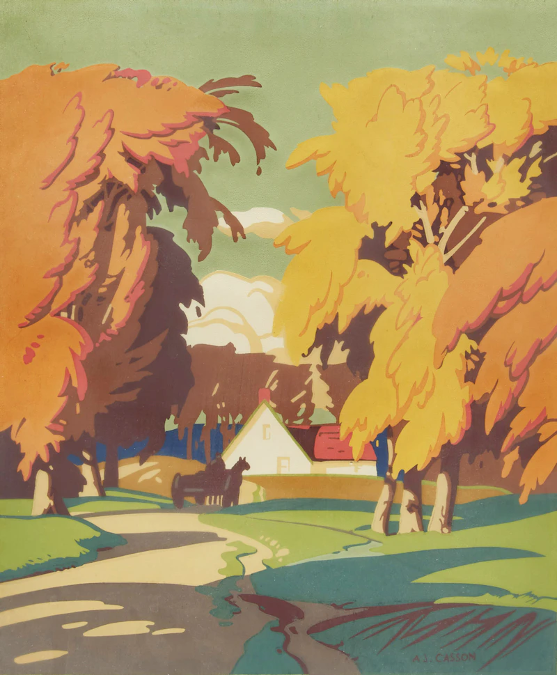 Alfred Joseph Casson, Tulips; Wagon Road to House, two silkscreen prints - view 4