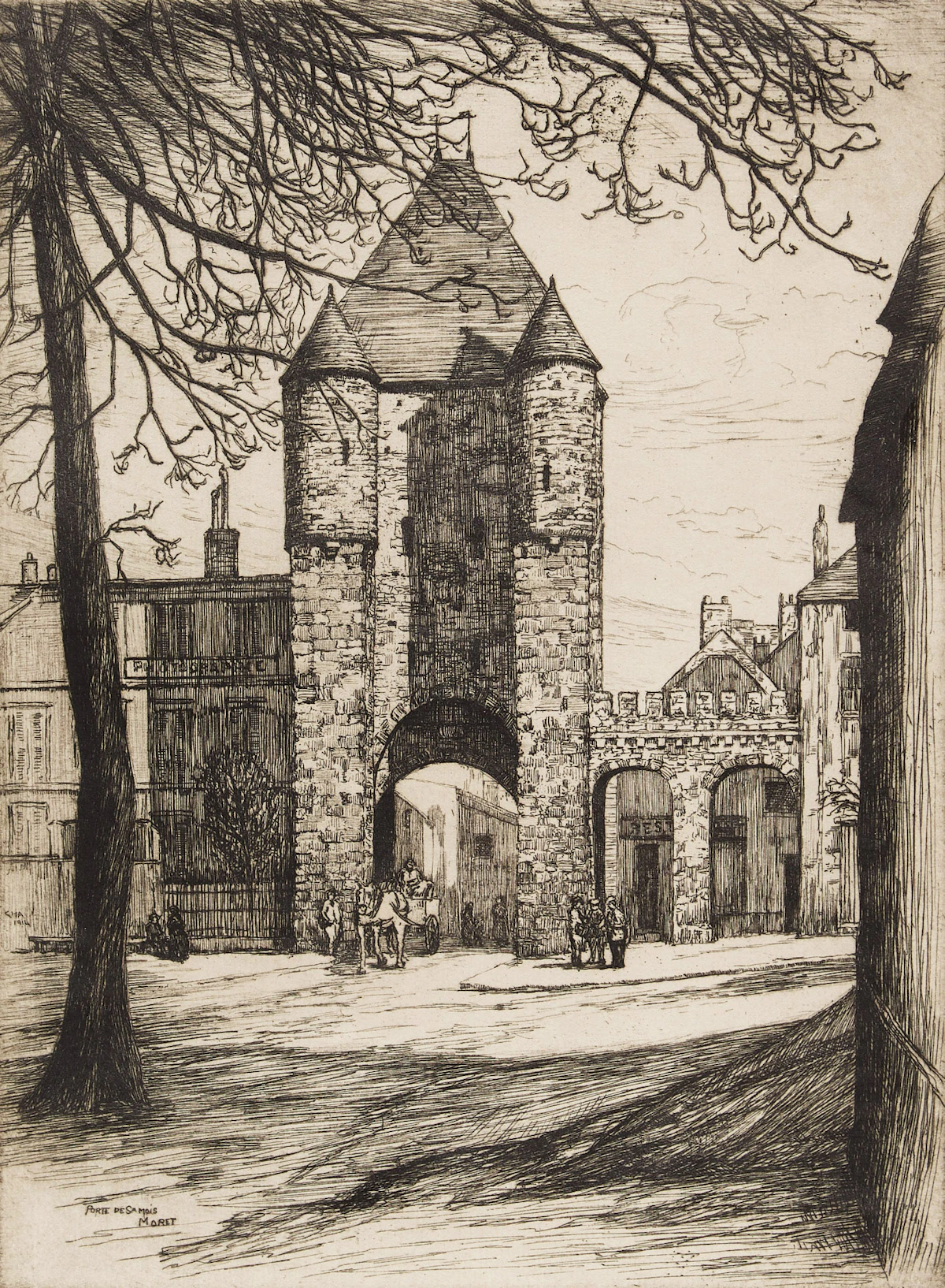 Caroline Helena Armington, Porte de Samois, Moret, etching