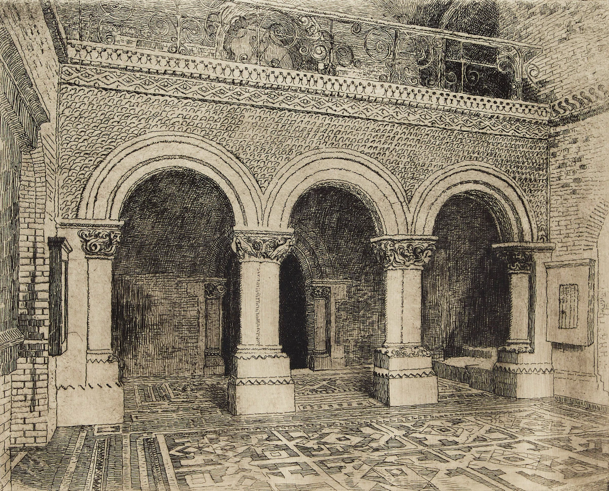 Owen Staples, Rotunda, University College, Toronto, etching
