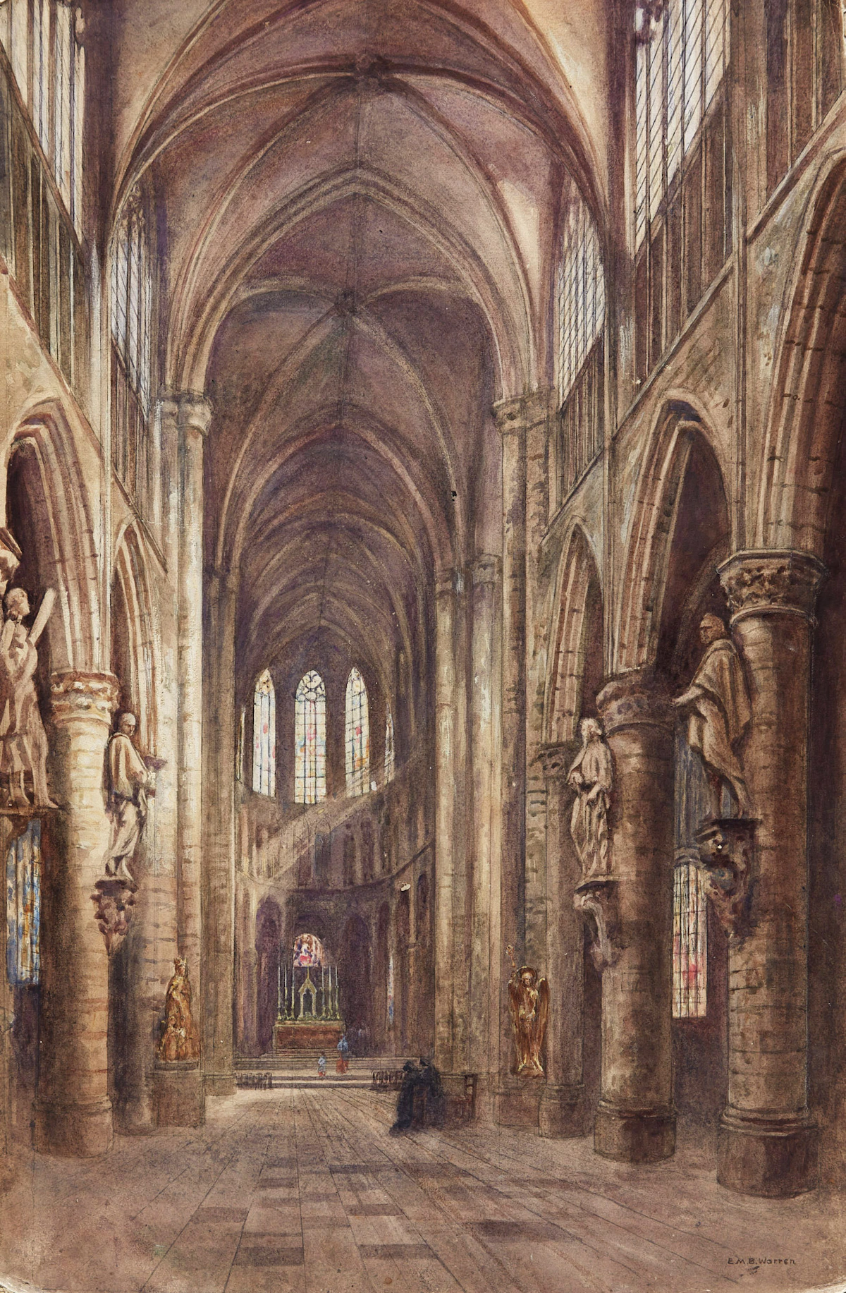 Emily Mary Bibbens Warren, St. Gudula Cathedral, Brussels, watercolour on paper