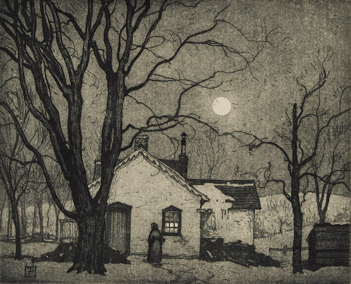 Frederick Stanley Haines, “Home under Moonlight”, etching