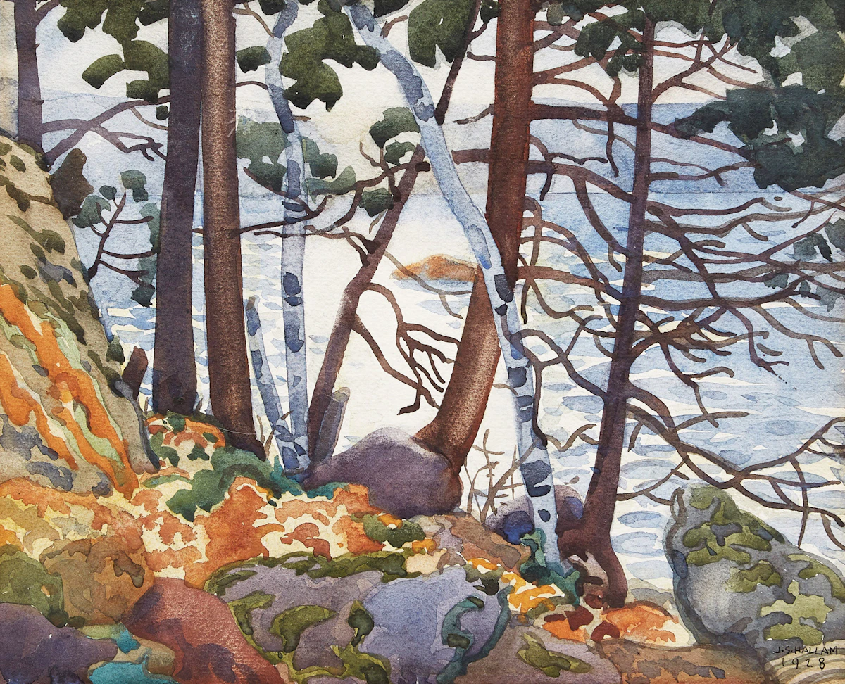 Joseph Sidney Hallam, Shoreline Landscape, watercolour, 1928