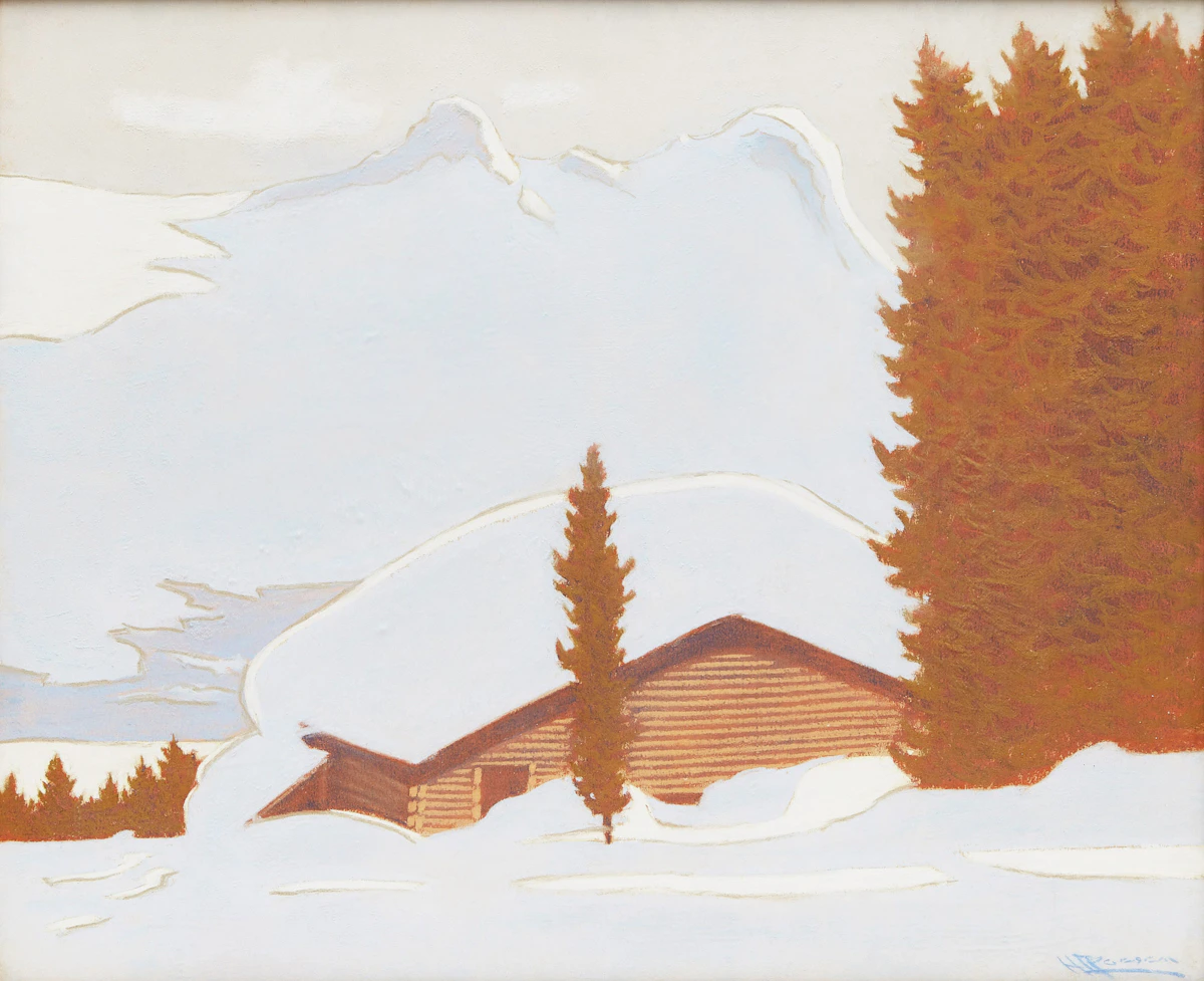 Halford A. Tygesen, Log Cabin in Winter, pastel
