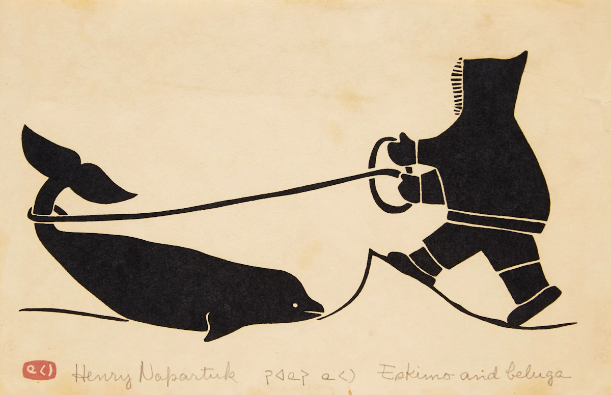 Henry Napartuk, Eskimo and Beluga, linocut