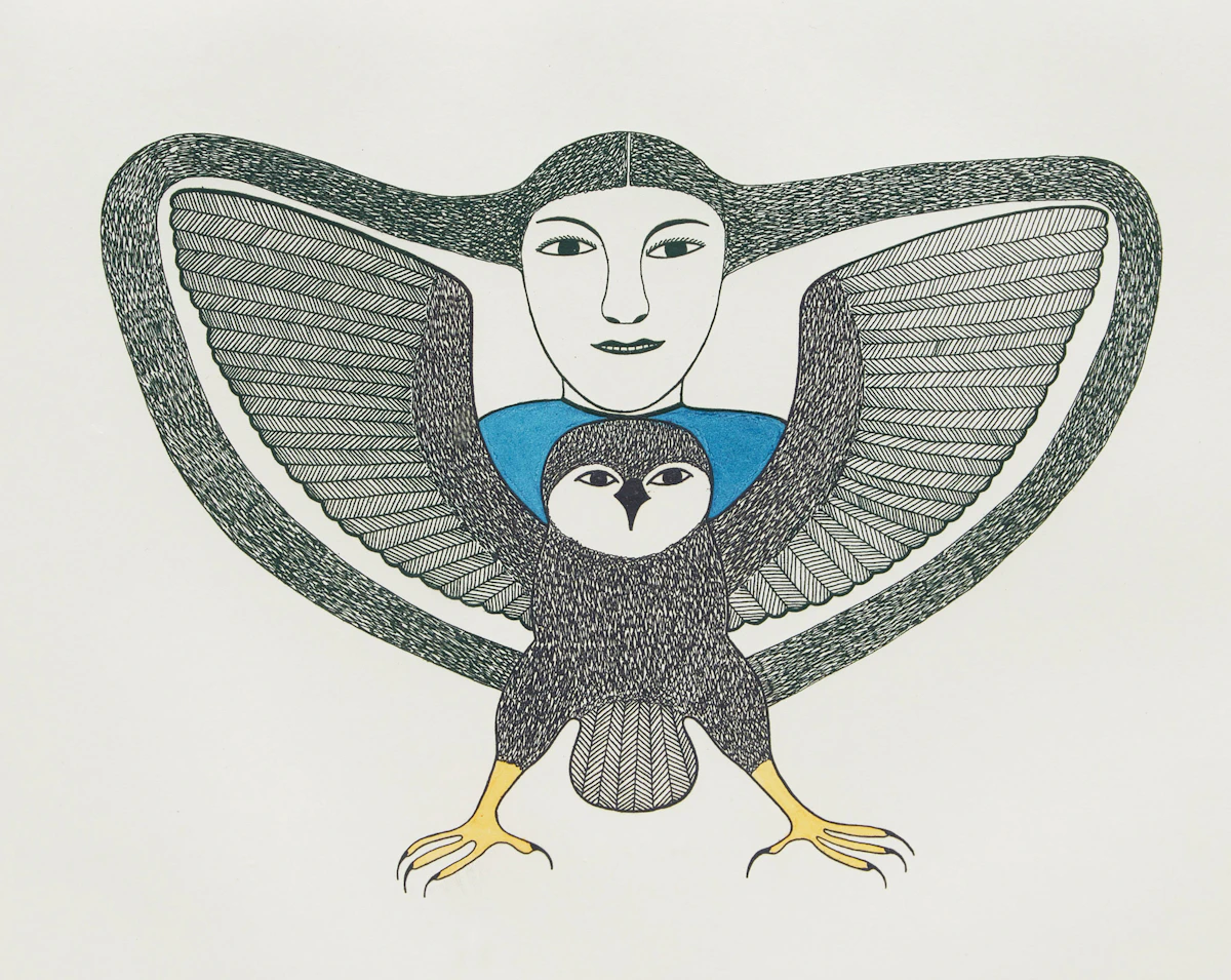 Kenojuak Ashevak, Myself and I, hand coloured etching, 1981