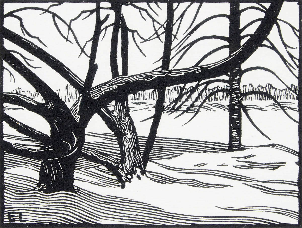 Ernest Lindner, Bare Trees, woodblock