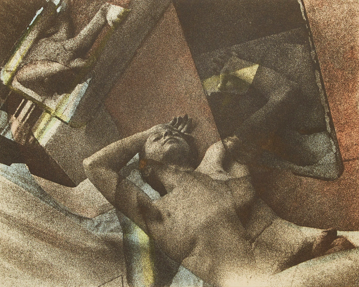 Jennifer Joan Dickson, Three Mirrors to Narcissus , etching in colours