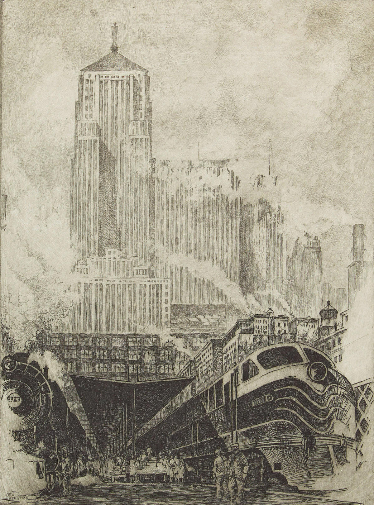 William Kent Hagerman, Trackside - Chicago, etching
