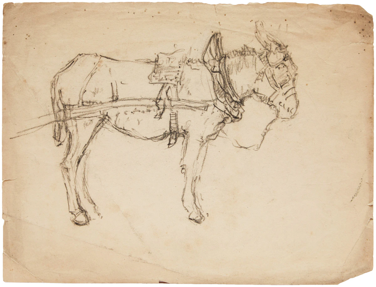 Manly Edward MacDonald, Horses and Farmers at Work; Donkey, two pencil sketches