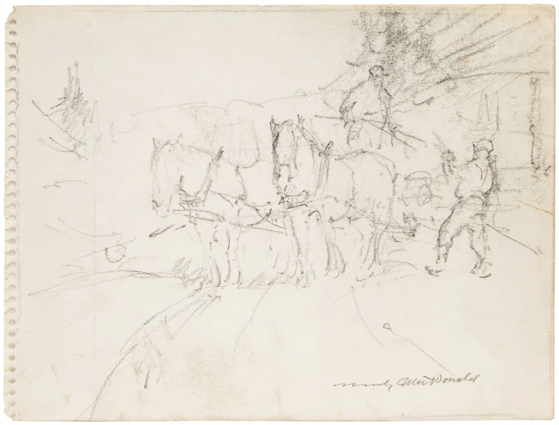 Manly Edward MacDonald, Horses and Farmers at Work; Donkey, two pencil sketches - view 3