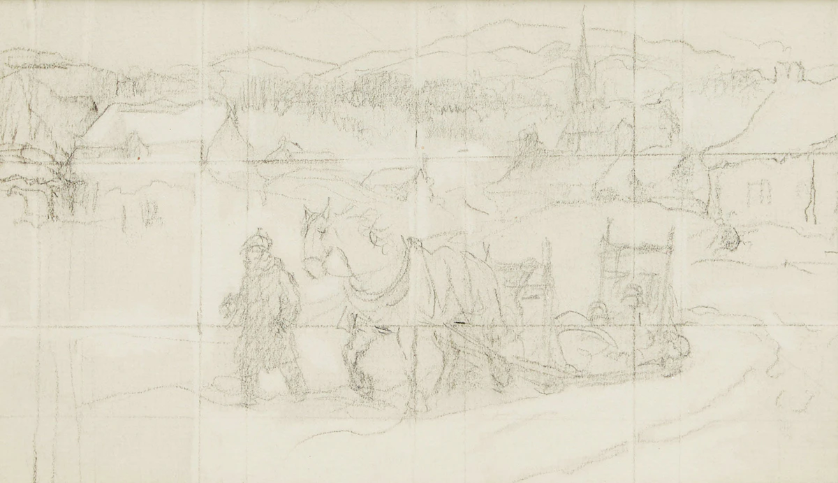 Paul Archibald Caron, Horse and Sleigh, pencil sketch