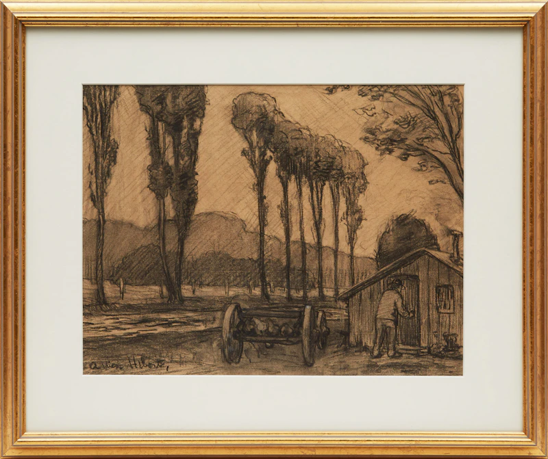 Adrien Hébert, Farm Scene, charcoal on paper - view 2