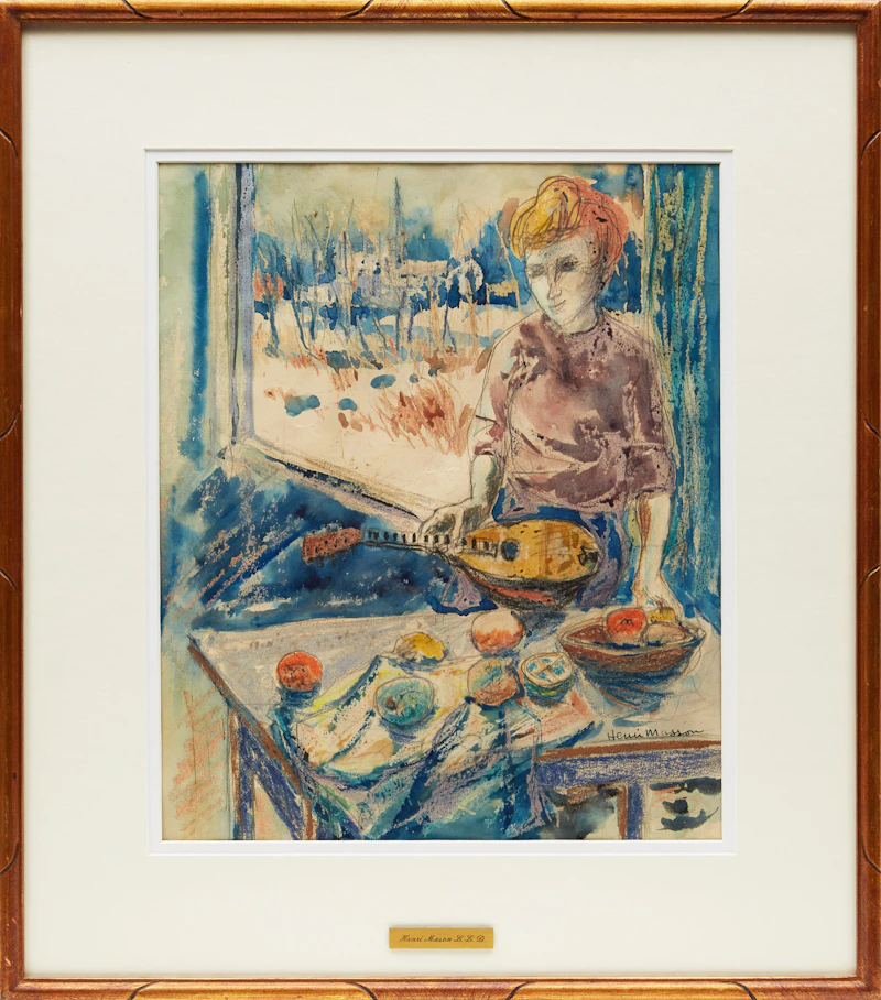 Henri Leopold Masson, Woman with Mandolin, mixed media on paper - view 2